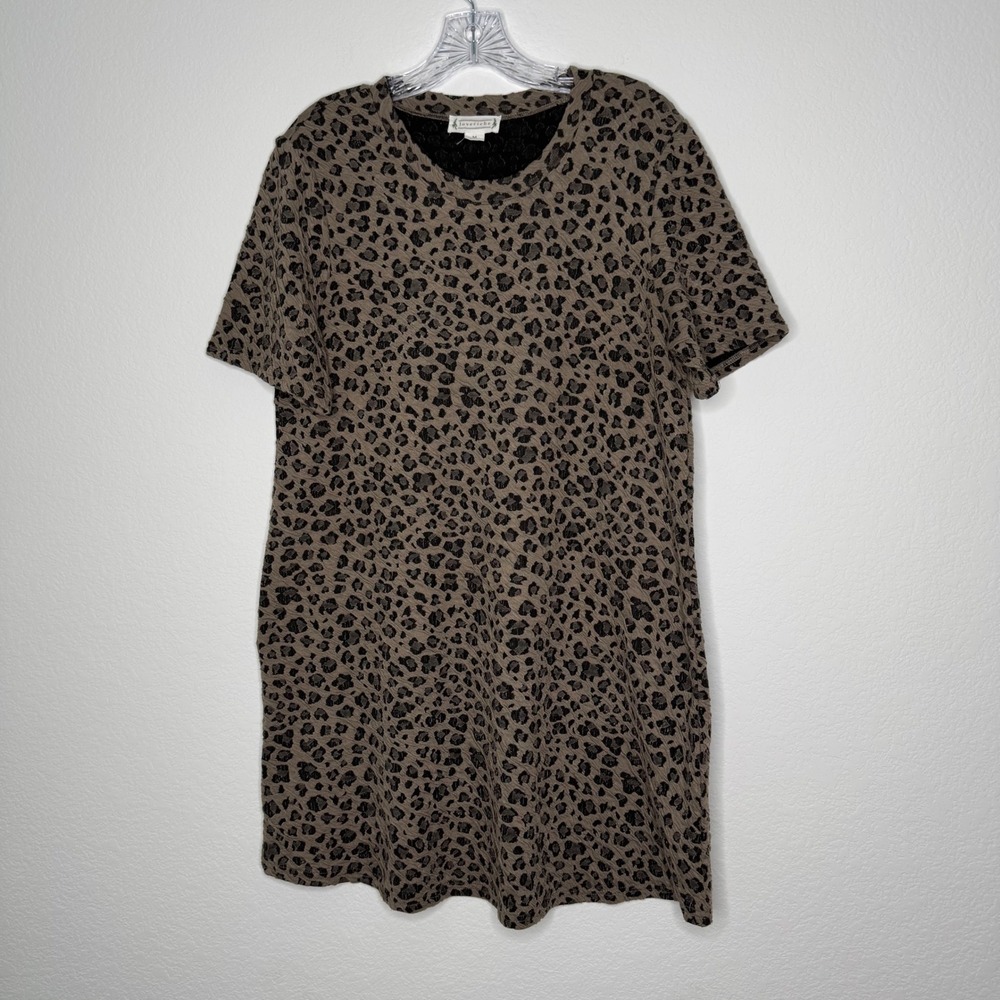 Loveriche‎ Leopard Print Short Sleeve Shift Dress Tan Black Womens Size Medium
